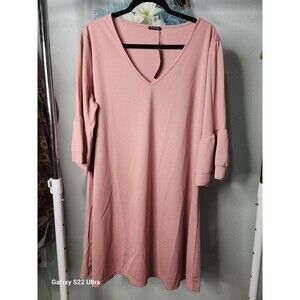 Graceyoga Womens Dusty Pink Bell Sleeve V-neck Dress, PTP 23in With Length 37.5,
